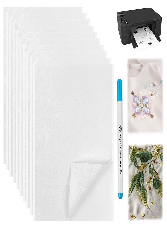 سكويشي 7 قطع من ورق التطريز القابل للذوبان في الماء، ملصقات تطريز للخياطة، قلم اختفاء تلقائي يمكنك صنعه بنفسك، ورق A4 ذاتي اللصق قابل للذوبان في الماء، 6 أوراق + قلم واحد، للمبتدئين وهواة الأعمال اليدوية - Image 1